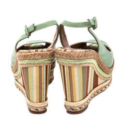 Pre Owned Valentino Green Leather Slingback Wedge Sandals Size 39.5
