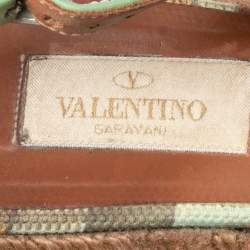 Pre Owned Valentino Green Leather Slingback Wedge Sandals Size 39.5