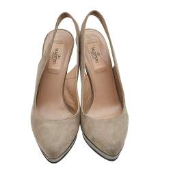Pre Owned Valentino Dark Beige/Grey Suede and Leather Slingback Platform Sandals Size 38