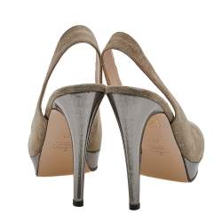 Pre Owned Valentino Dark Beige/Grey Suede and Leather Slingback Platform Sandals Size 38