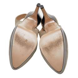 Pre Owned Valentino Dark Beige/Grey Suede and Leather Slingback Platform Sandals Size 38