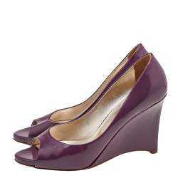 Valentino Purple Patent Leather Open Toe Wedge Pumps Size 40