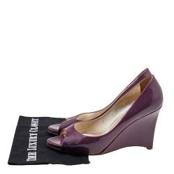 Valentino Purple Patent Leather Open Toe Wedge Pumps Size 40
