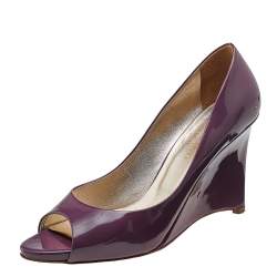 Valentino Purple Patent Leather Open Toe Wedge Pumps Size 40
