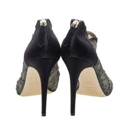 Pre Owned Valentino Black Lace Embellished Peep Toe Booties Size 42