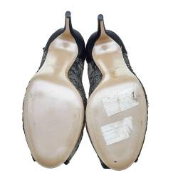 Pre Owned Valentino Black Lace Embellished Peep Toe Booties Size 42