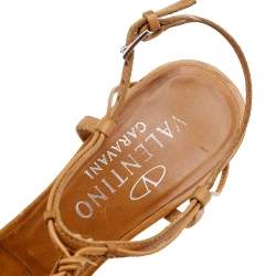 Valentino Vintage Tan Leather Embellished Ankle Strap Sandals Size 37