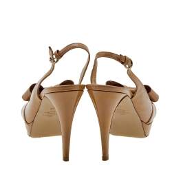 Pre Owned Valentino Beige Patent Leather Bow Slingback Platform Sandals Size 39