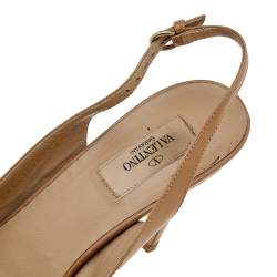 Pre Owned Valentino Beige Patent Leather Bow Slingback Platform Sandals Size 39