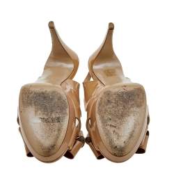 Pre Owned Valentino Beige Patent Leather Bow Slingback Platform Sandals Size 39