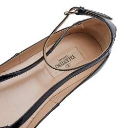 Pre Owned Valentino Black Patent Leather Ankle Strap Ballet Flats Size 36