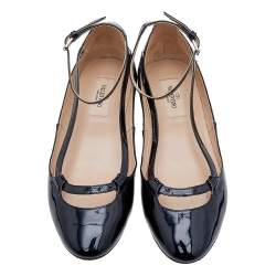 Pre Owned Valentino Black Patent Leather Ankle Strap Ballet Flats Size 36