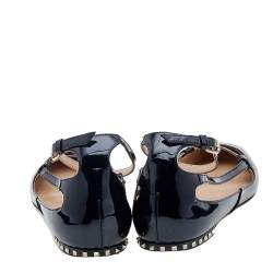 Pre Owned Valentino Black Patent Leather Ankle Strap Ballet Flats Size 36