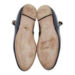 Pre Owned Valentino Black Patent Leather Ankle Strap Ballet Flats Size 36