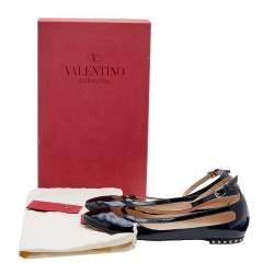 Pre Owned Valentino Black Patent Leather Ankle Strap Ballet Flats Size 36