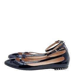 Pre Owned Valentino Black Patent Leather Ankle Strap Ballet Flats Size 36