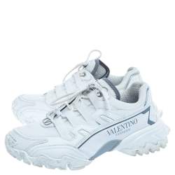 Pre Owned Valentino White Leather And Fabric Climbers Vlogo Sneakers Size 37.5