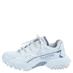 Pre Owned Valentino White Leather And Fabric Climbers Vlogo Sneakers Size 37.5