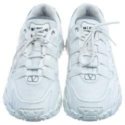 Pre Owned Valentino White Leather And Fabric Climbers Vlogo Sneakers Size 37.5