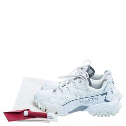 Pre Owned Valentino White Leather And Fabric Climbers Vlogo Sneakers Size 37.5