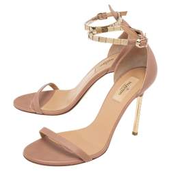 Pre Owned Valentino Beige Leather Ankle Chain Ankle Strap Sandals Size 39.5