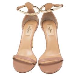 Pre Owned Valentino Beige Leather Ankle Chain Ankle Strap Sandals Size 39.5