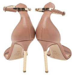 Pre Owned Valentino Beige Leather Ankle Chain Ankle Strap Sandals Size 39.5