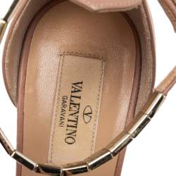 Pre Owned Valentino Beige Leather Ankle Chain Ankle Strap Sandals Size 39.5