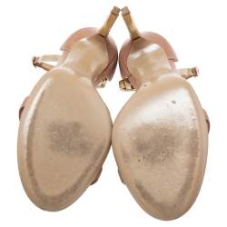 Pre Owned Valentino Beige Leather Ankle Chain Ankle Strap Sandals Size 39.5