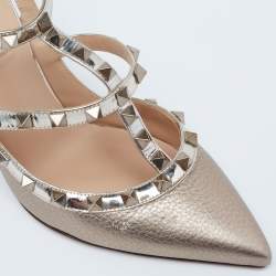 Pre Owned Valentino Dusty Pink Leather Rockstud Ankle-Strap Pumps Size 38.5