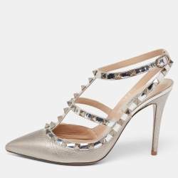 Pre Owned Valentino Dusty Pink Leather Rockstud Ankle-Strap Pumps Size 38.5