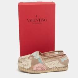 Pre Owned Valentino Tri-Color Lace Flat Espadrilles Size 36
