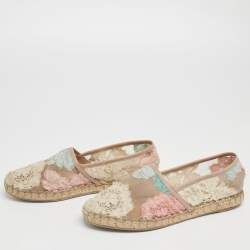 Pre Owned Valentino Tri-Color Lace Flat Espadrilles Size 36