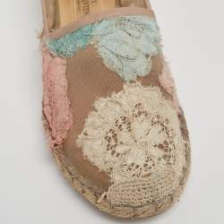 Pre Owned Valentino Tri-Color Lace Flat Espadrilles Size 36