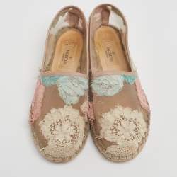 Pre Owned Valentino Tri-Color Lace Flat Espadrilles Size 36