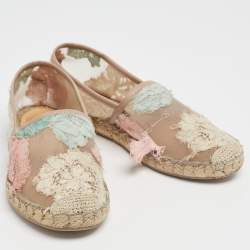 Pre Owned Valentino Tri-Color Lace Flat Espadrilles Size 36