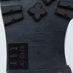 Pre Owned Valentino Black Leather Rockstud Ankle Length Boots Size 36