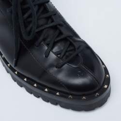 Pre Owned Valentino Black Leather Rockstud Ankle Length Boots Size 36