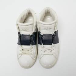 Pre Owned حذاء رياضي فالنتينو جلد أبيض/أزرق عنق طويل مقاس 36