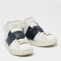 Pre Owned حذاء رياضي فالنتينو جلد أبيض/أزرق عنق طويل مقاس 36