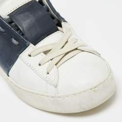 Pre Owned حذاء رياضي فالنتينو جلد أبيض/أزرق عنق طويل مقاس 36