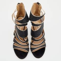 Pre Owned Valentino Black Embellished Satin Sandals Size 37.5