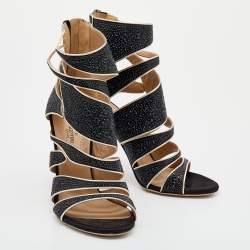 Pre Owned Valentino Black Embellished Satin Sandals Size 37.5