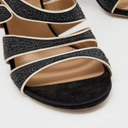 Pre Owned Valentino Black Embellished Satin Sandals Size 37.5