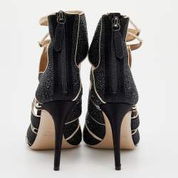 Pre Owned Valentino Black Embellished Satin Sandals Size 37.5