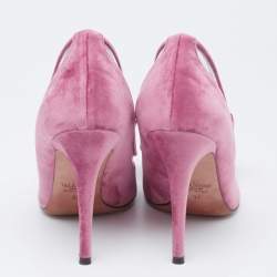 Pre Owned Valentino Pink Velvet and PVC Dollybow Pointed-Toe Pumps Size 37