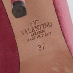 Pre Owned Valentino Pink Velvet and PVC Dollybow Pointed-Toe Pumps Size 37