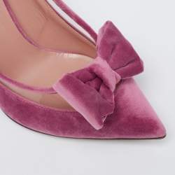 Pre Owned Valentino Pink Velvet and PVC Dollybow Pointed-Toe Pumps Size 37