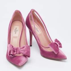 Pre Owned Valentino Pink Velvet and PVC Dollybow Pointed-Toe Pumps Size 37