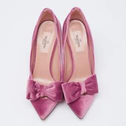 Pre Owned Valentino Pink Velvet and PVC Dollybow Pointed-Toe Pumps Size 37